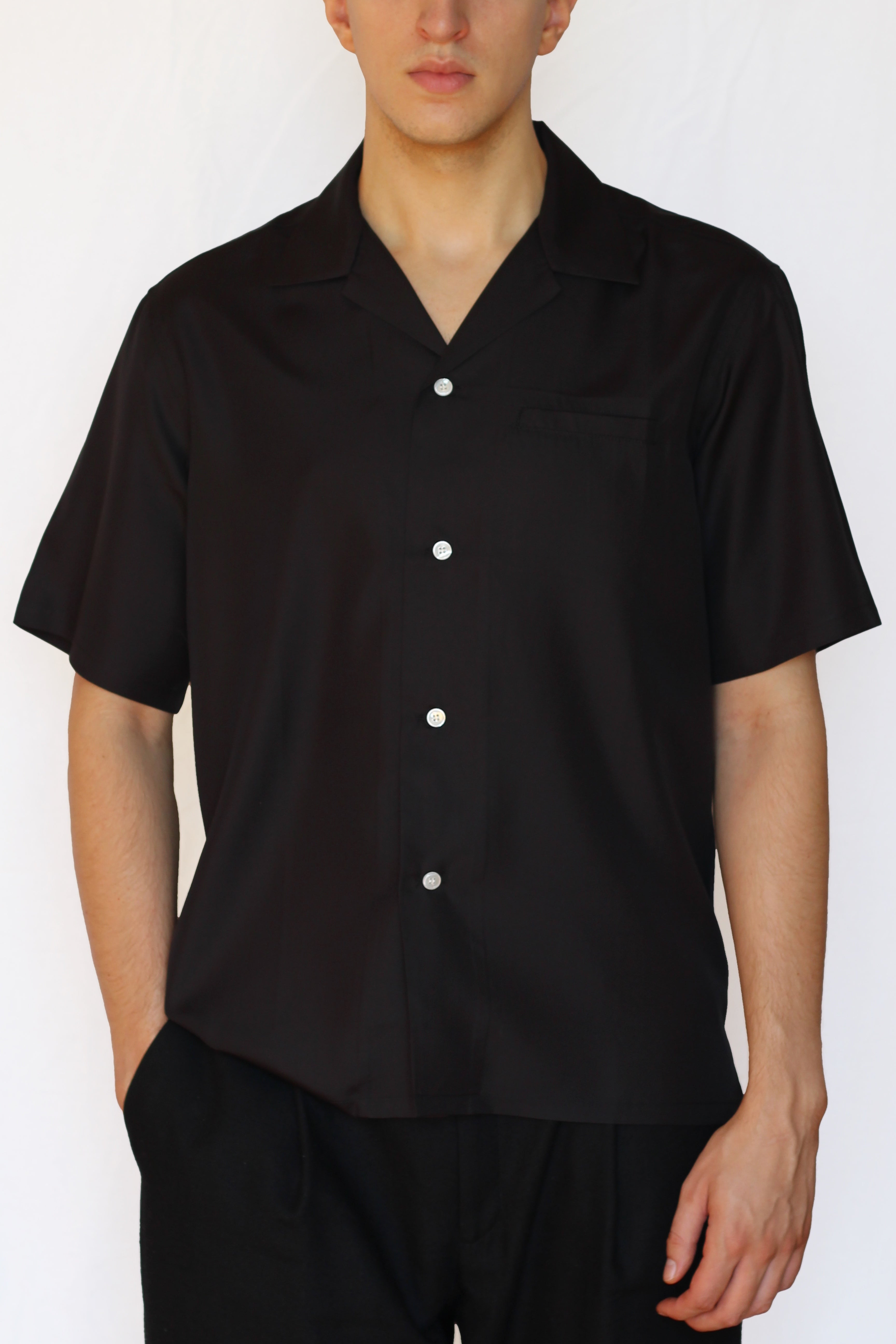 silk camp collar shirt - black